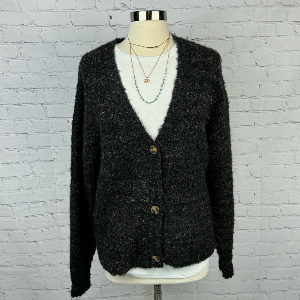 Cynthia Rowley Long Sleeve Oversized Soft Cardigan Sweater Black/Brown Medium